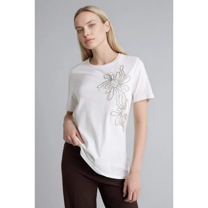 Defacto F6479AXER105 Ekru Regular Fıt Bisiklet Yaka Nakış Baskı Baskılı Penye Kısa Kollu Tişört