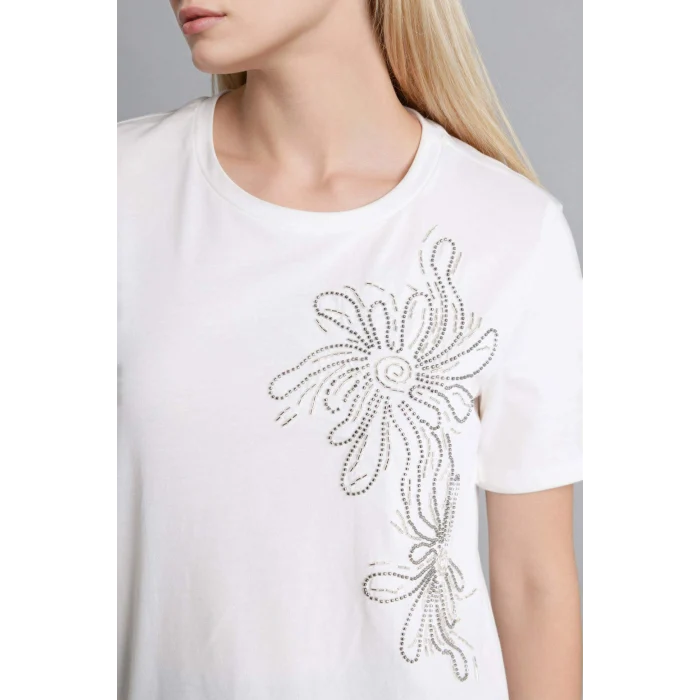 Defacto F6479AXER105 Ekru Regular Fıt Bisiklet Yaka Nakış Baskı Baskılı Penye Kısa Kollu Tişört