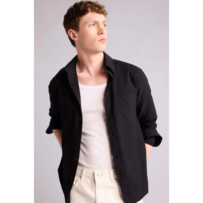 Defacto H2293AXBK81 Siyah Regular Fıt Uzun Kollu Gömlek