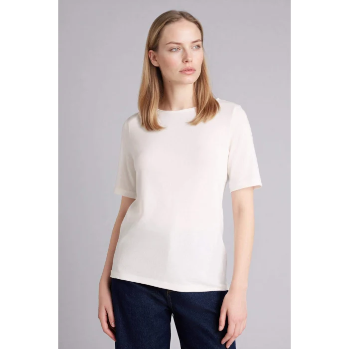 Defacto G9270AXER105 Ekru Regular Fıt Kayık Yaka Ribana Tişört