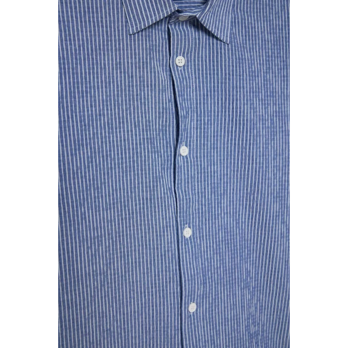 Defacto H2290AXIN272 İndigo Boxy Fıt Gömlek Yaka Krinkıl Uzun Kollu Gömlek