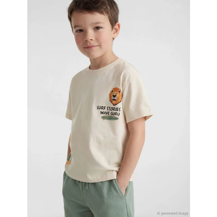 LCW Kids Bej Baskılı Erkek Çocuk Tişört