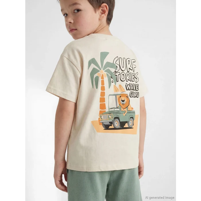 LCW Kids Bej Baskılı Erkek Çocuk Tişört