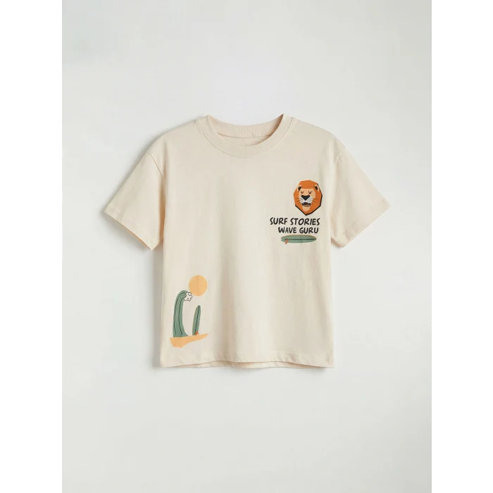 LCW Kids Bej Baskılı Erkek Çocuk Tişört