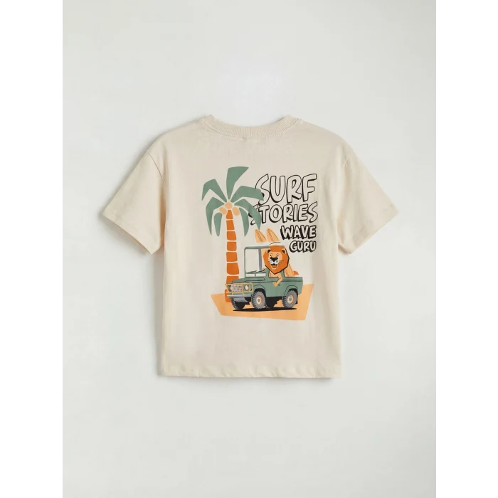 LCW Kids Bej Baskılı Erkek Çocuk Tişört