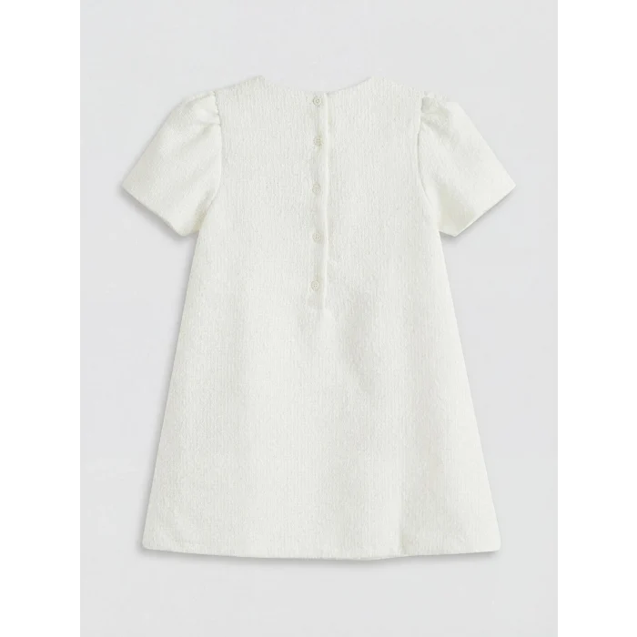 LCW Kids Ekru Bisiklet Yaka Fiyonklu Kız Çocuk Tüvit Elbise