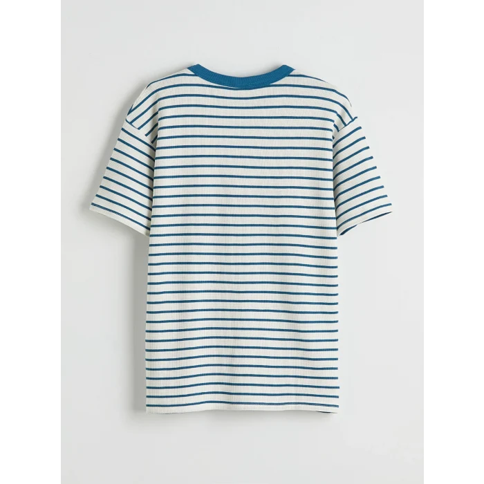 LCW Kids Lacivert Bisiklet Yaka Çizgili Erkek Çocuk Tişört