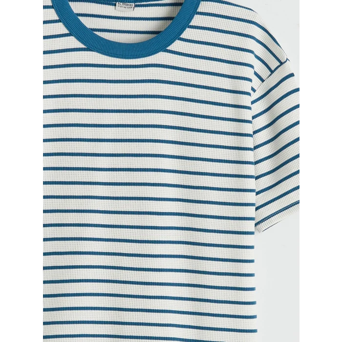 LCW Kids Lacivert Bisiklet Yaka Çizgili Erkek Çocuk Tişört