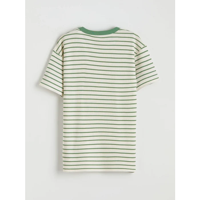 LCW Kids Yeşil Bisiklet Yaka Çizgili Erkek Çocuk Tişört