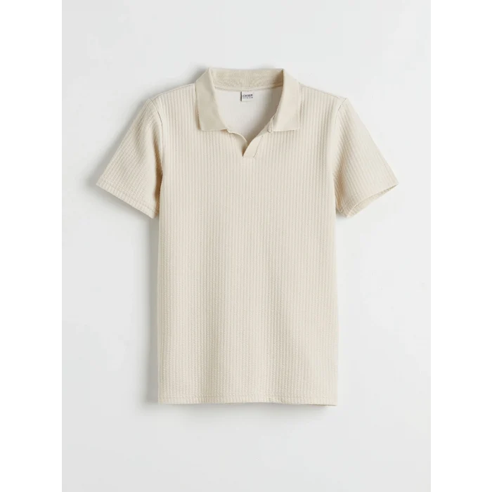 LCW Kids Bej Polo Yaka Dokulu Erkek Çocuk Tişört