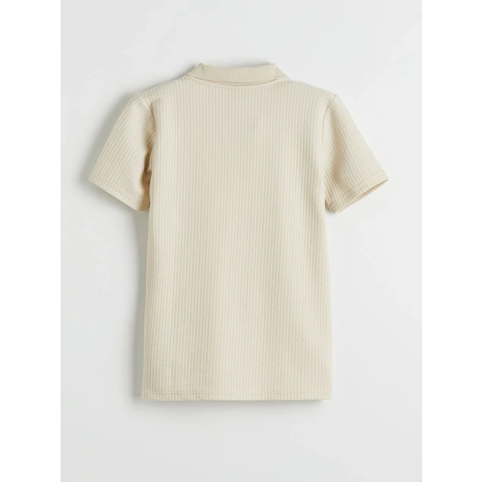 LCW Kids Bej Polo Yaka Dokulu Erkek Çocuk Tişört