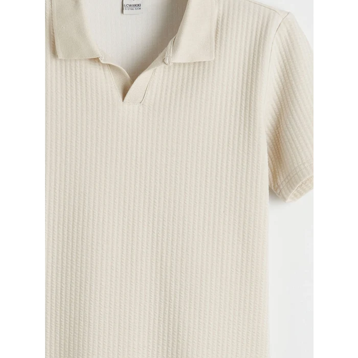 LCW Kids Bej Polo Yaka Dokulu Erkek Çocuk Tişört