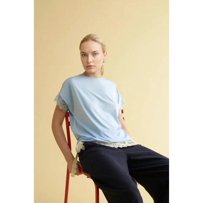 Defacto H0576AXBE196 Mavi Bisiklet Yaka Kısa Kollu Tişört