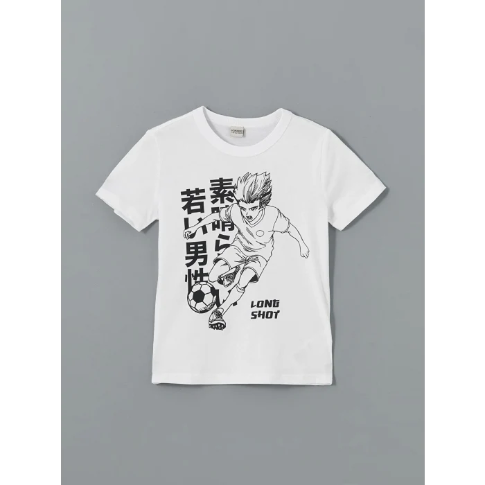 LCW Kids Beyaz Bisiklet Yaka Erkek Çocuk Tişört