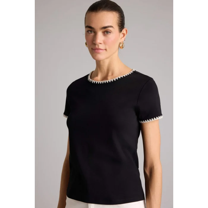 Defacto F9831AXBK81 Siyah Regular Fıt Bisiklet Yaka Ribana Kısa Kollu Tişört