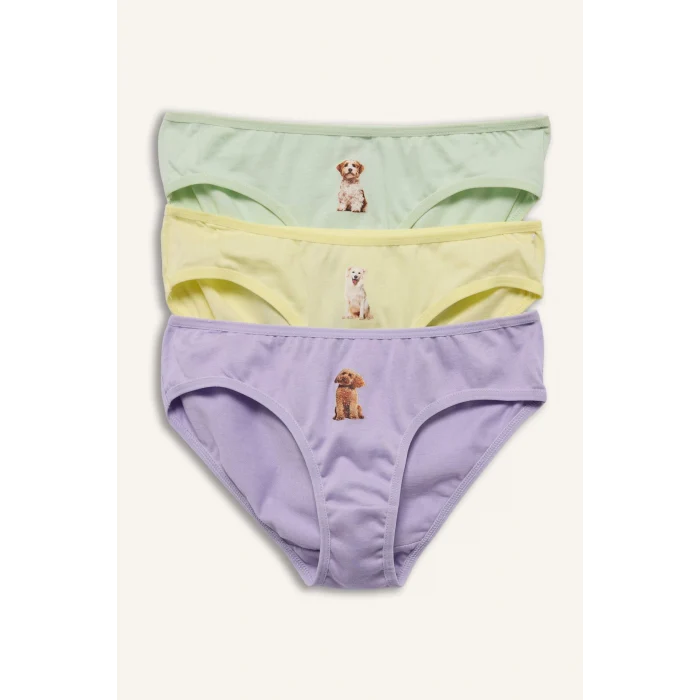 Defacto H0849A8YL246 Sarı Hayvan Baskılı Penye 3lü Slip Külot Kız Çocuk