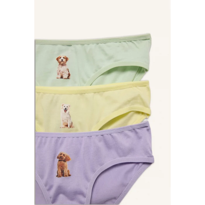 Defacto H0849A8YL246 Sarı Hayvan Baskılı Penye 3lü Slip Külot Kız Çocuk
