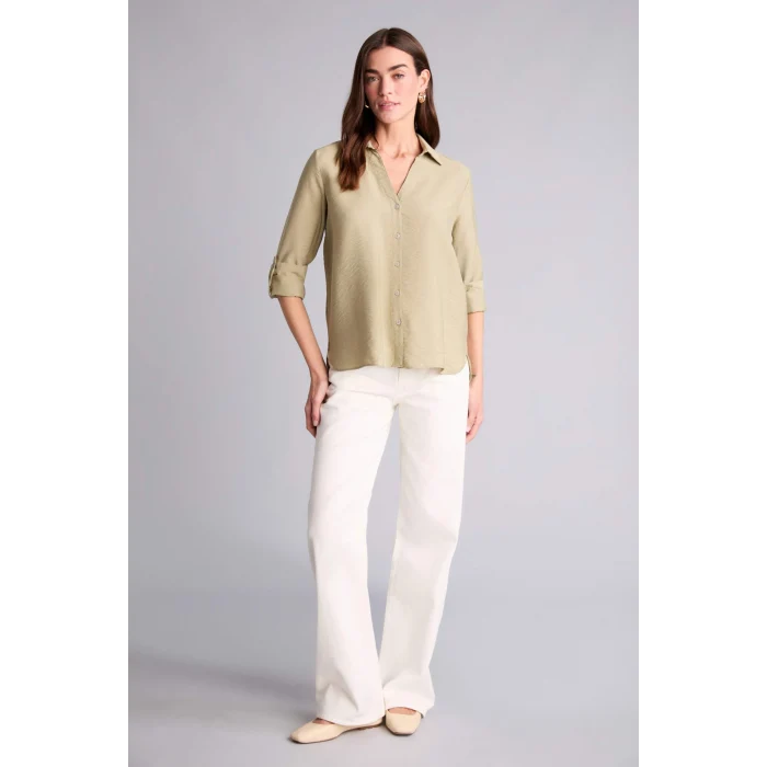 Defacto M9407AZKH271 Haki Regular Fıt Uzun Kollu Gömlek