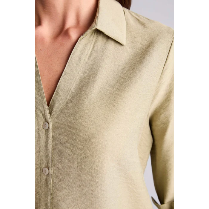 Defacto M9407AZKH271 Haki Regular Fıt Uzun Kollu Gömlek