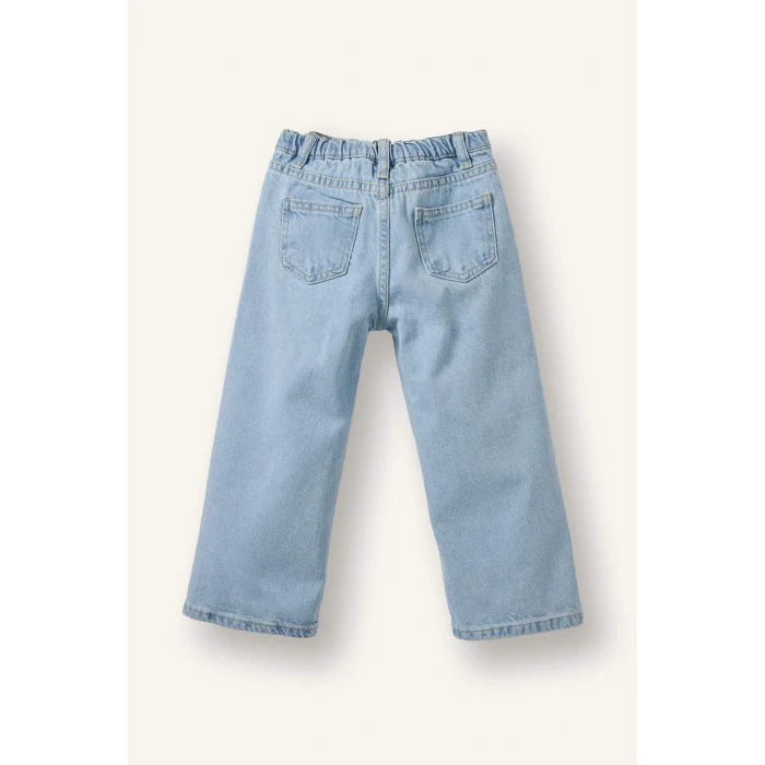 Defacto H0368A5NM39 Mavi Kalp Patchli Pamuklu Pantolon Kız Bebek