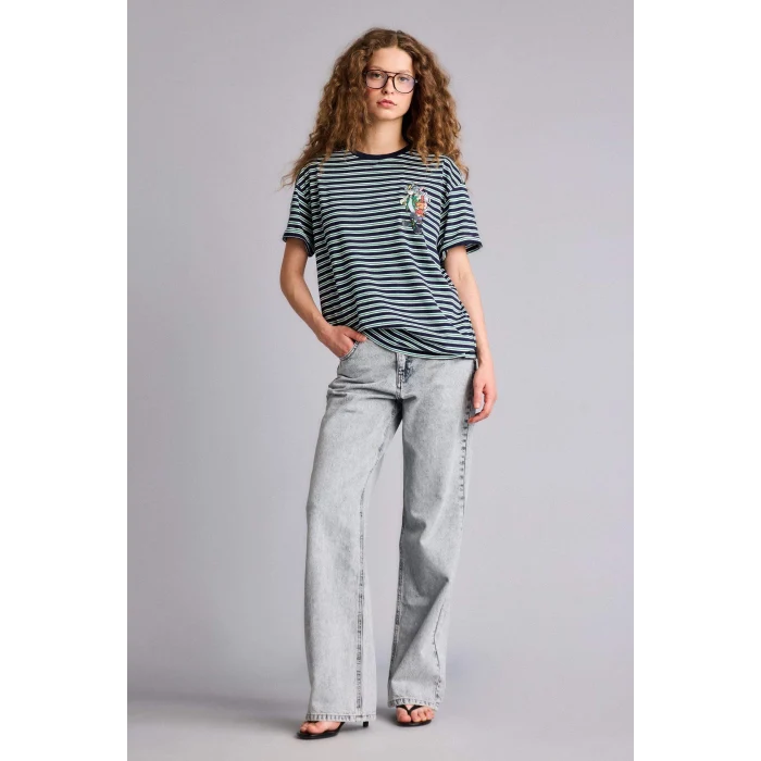 Defacto G0844AXNV105 Lacivert Tom & Jerry Oversıze Slogan Desenli Kısa Kollu Tişört