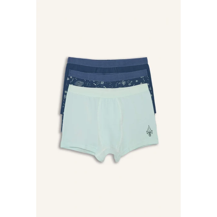 Defacto H0703A8IN103 İndigo Baskılı Penye 3lü Boxer Erkek Çocuk