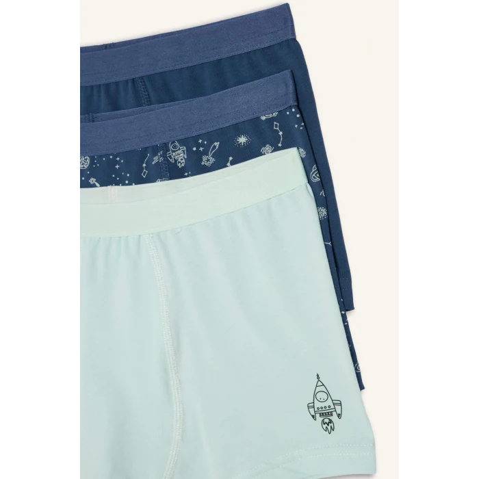 Defacto H0703A8IN103 İndigo Baskılı Penye 3lü Boxer Erkek Çocuk