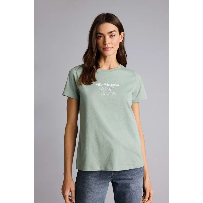 Defacto H1383AXKH434 Haki Regular Fıt Bisiklet Yaka Slogan Desenli Penye Kısa Kollu Tişört