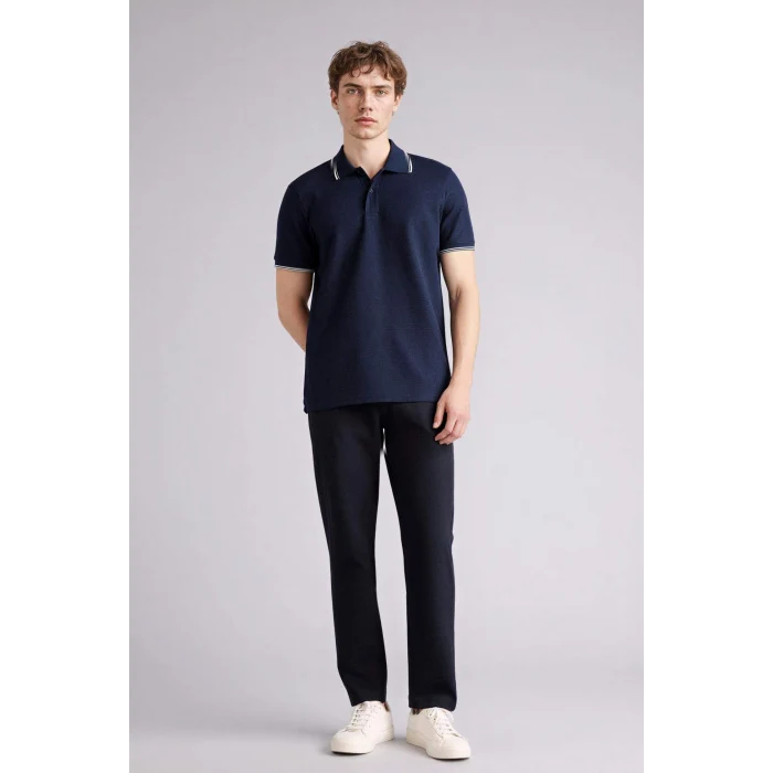 Defacto D7932AXNV241 Lacivert Regular Fıt Polo Yaka Waffle Kısa Kollu Polo Tişört