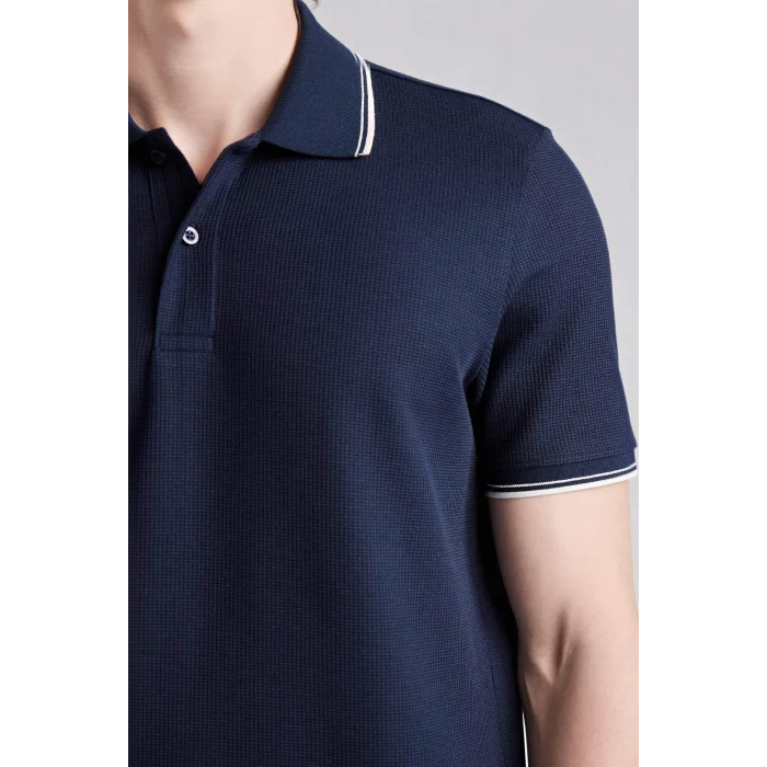 Defacto D7932AXNV241 Lacivert Regular Fıt Polo Yaka Waffle Kısa Kollu Polo Tişört