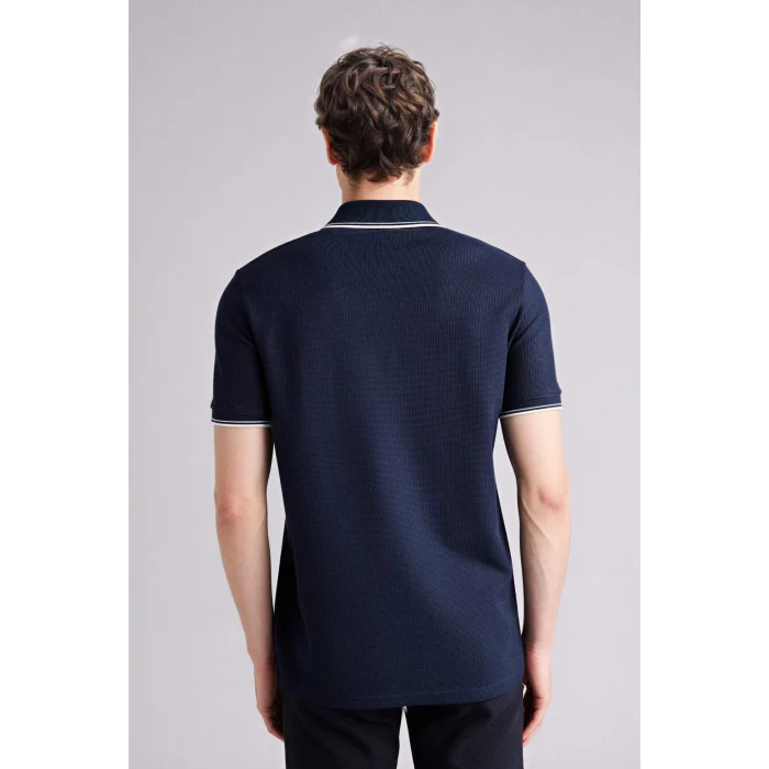 Defacto D7932AXNV241 Lacivert Regular Fıt Polo Yaka Waffle Kısa Kollu Polo Tişört