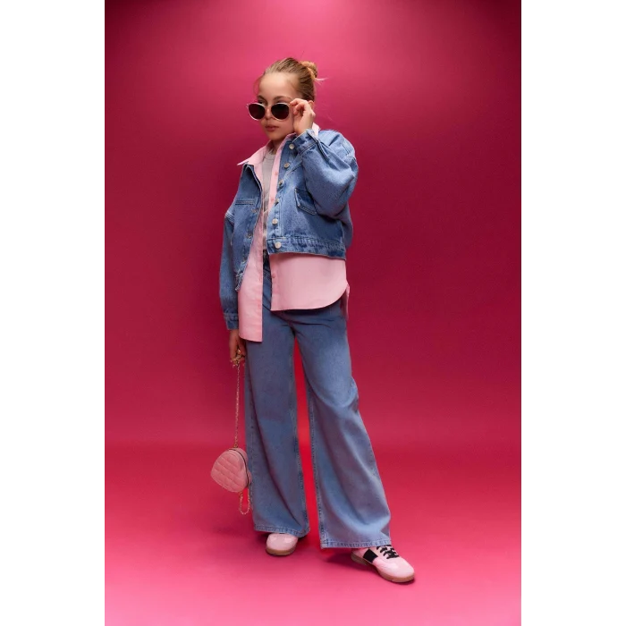 Defacto H0683A8NM28 Mavi Wıde Leg Jean Pantolon Kız Çocuk