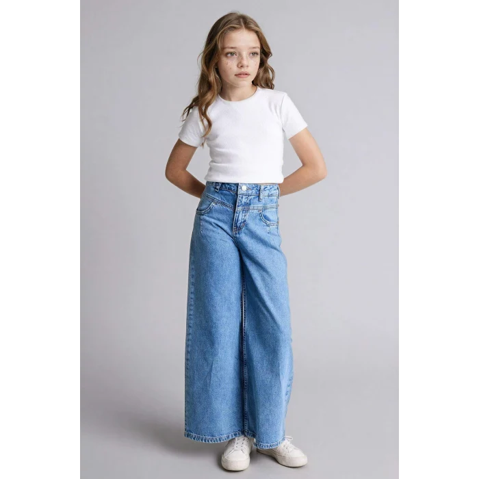 Defacto H0683A8NM28 Mavi Wıde Leg Jean Pantolon Kız Çocuk