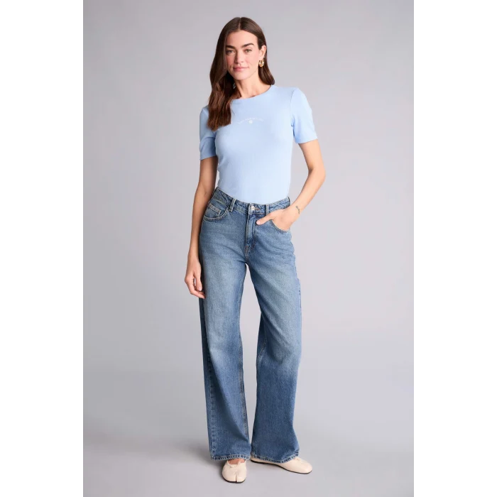 Defacto H2358AXBE791 Mavi Slım Fıt Fitilli Kaşkorse Tişört