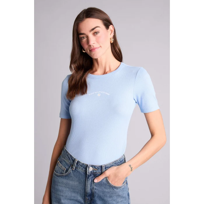 Defacto H2358AXBE791 Mavi Slım Fıt Fitilli Kaşkorse Tişört