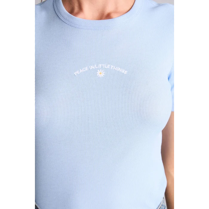 Defacto H2358AXBE791 Mavi Slım Fıt Fitilli Kaşkorse Tişört