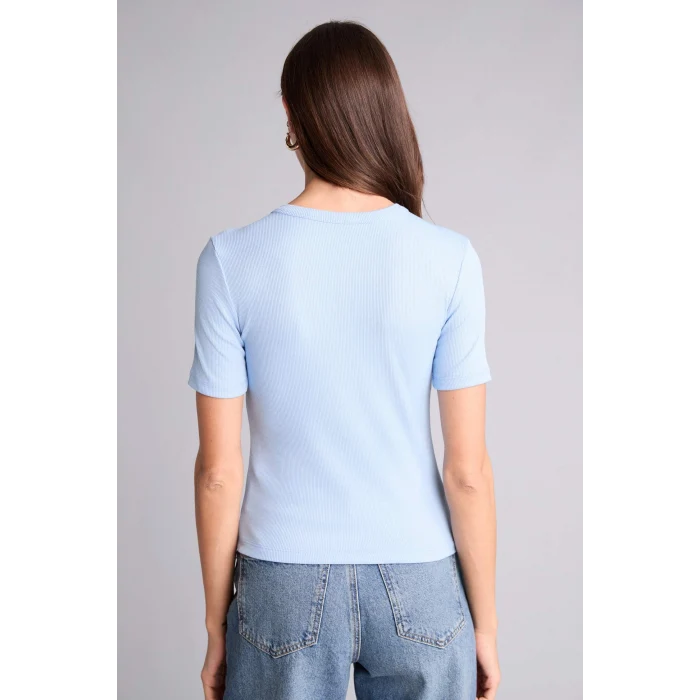 Defacto H2358AXBE791 Mavi Slım Fıt Fitilli Kaşkorse Tişört