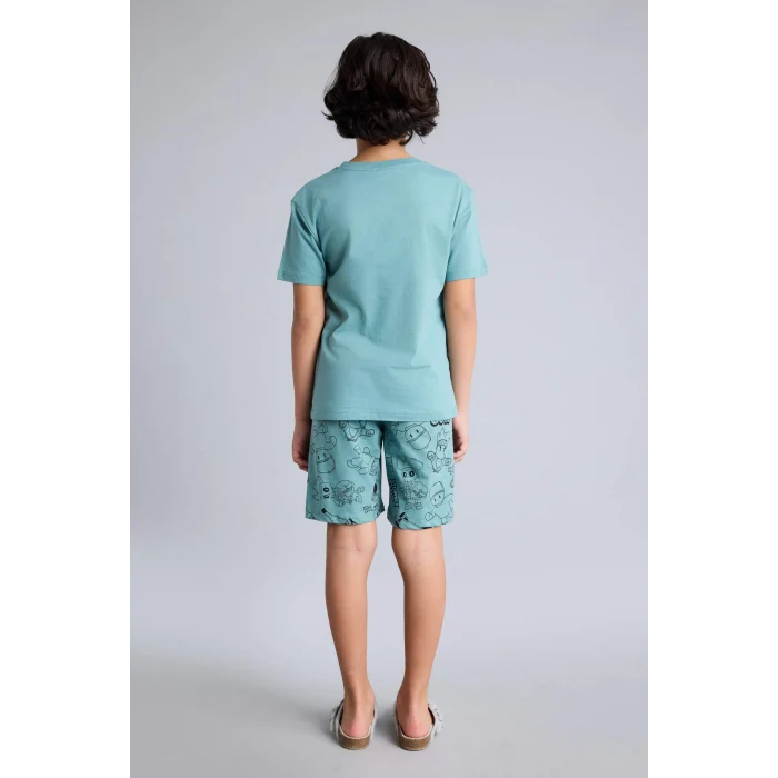 Defacto G9087A8GN1124 Yeşil %100 Pamuklu Stumble Guys 2li Pijama Takımı Erkek Çocuk