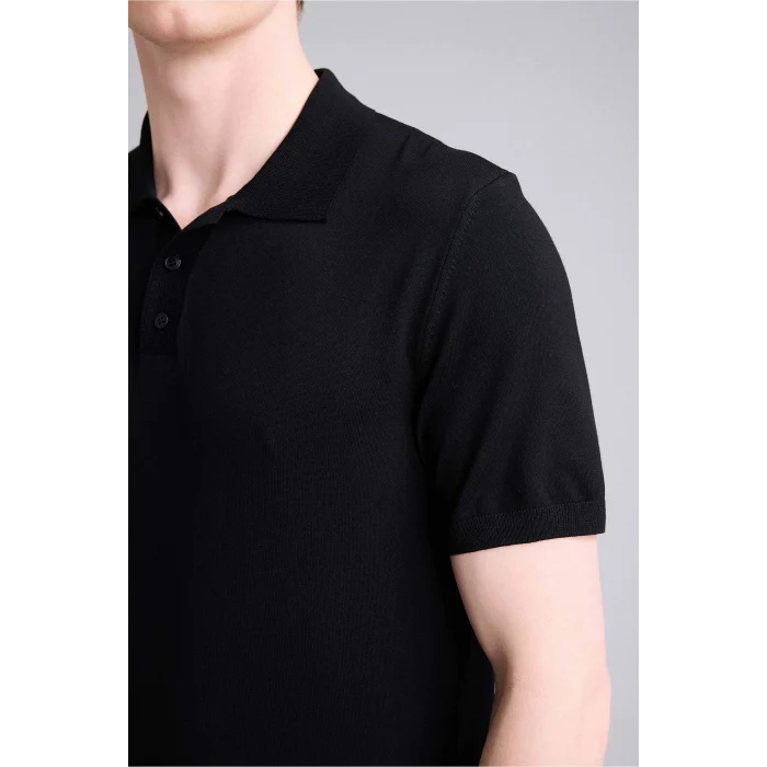 Defacto E3241AXBK27 Siyah Standart Fıt Polo Yaka Triko Kısa Kollu Polo Tişört