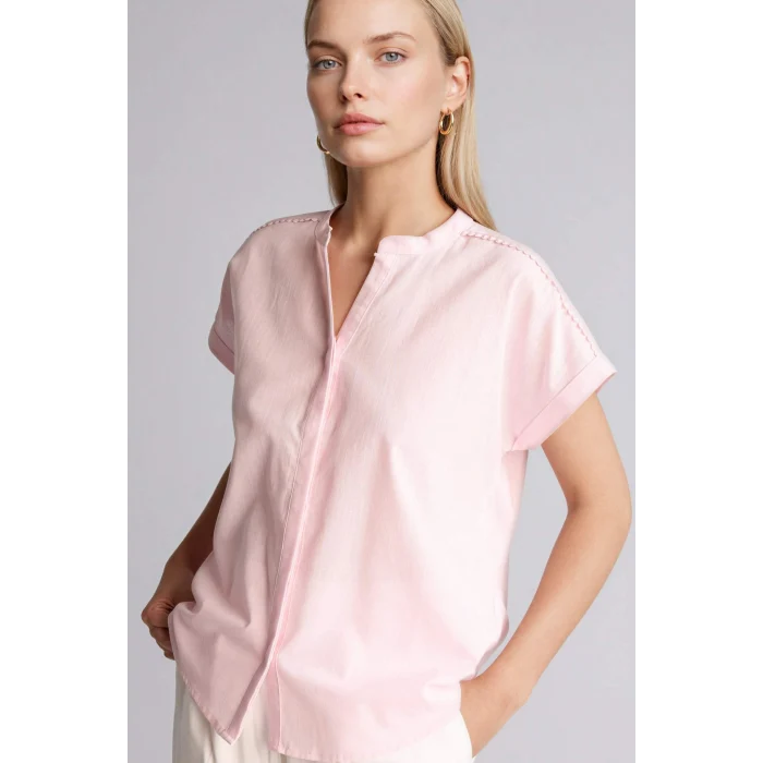 Defacto H1357AXPN74 Pembe Regular Fıt Bisiklet Yaka Flamlı Pamuk Kısa Kollu Gömlek