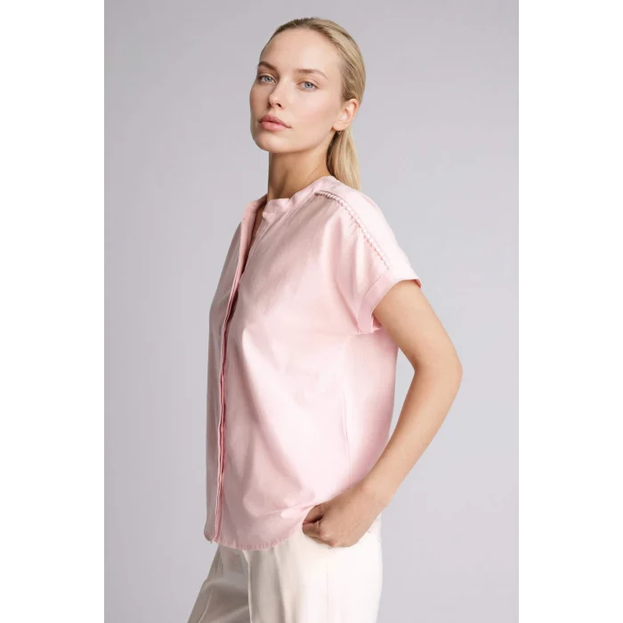 Defacto H1357AXPN74 Pembe Regular Fıt Bisiklet Yaka Flamlı Pamuk Kısa Kollu Gömlek