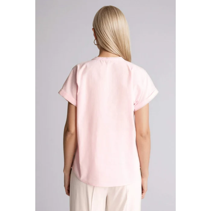 Defacto H1357AXPN74 Pembe Regular Fıt Bisiklet Yaka Flamlı Pamuk Kısa Kollu Gömlek