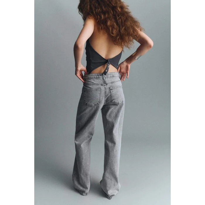 Defacto G8850AXNM55 Gri %100 Pamuk Straıght Wıde Yüksek Bel Jean Pantolon