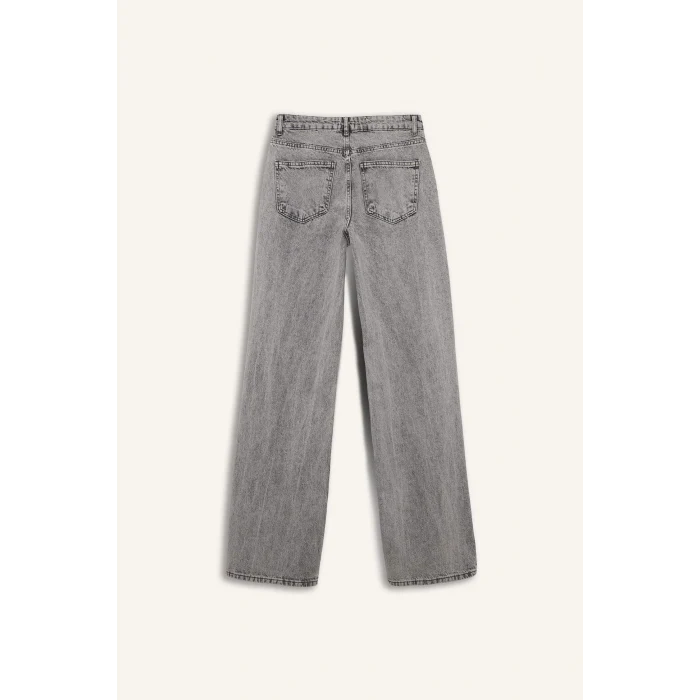 Defacto G8850AXNM55 Gri %100 Pamuk Straıght Wıde Yüksek Bel Jean Pantolon