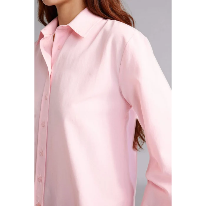 Defacto D7341AXPN186 Pembe Relax Fıt Gömlek Yaka Poplin Tunik