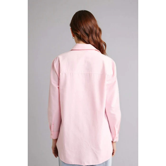 Defacto D7341AXPN186 Pembe Relax Fıt Gömlek Yaka Poplin Tunik