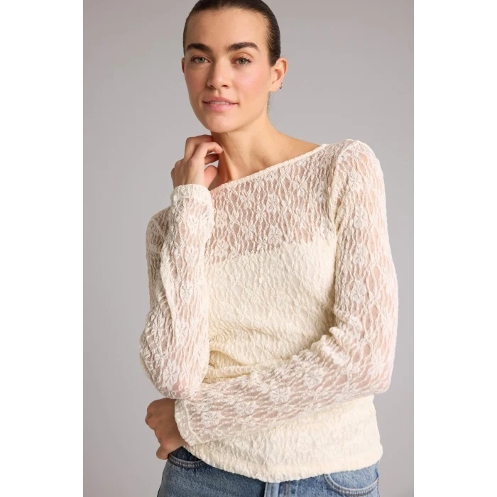 Defacto G1743AXER138 Ekru Fıtted Kayık Yaka Dantel Bluz