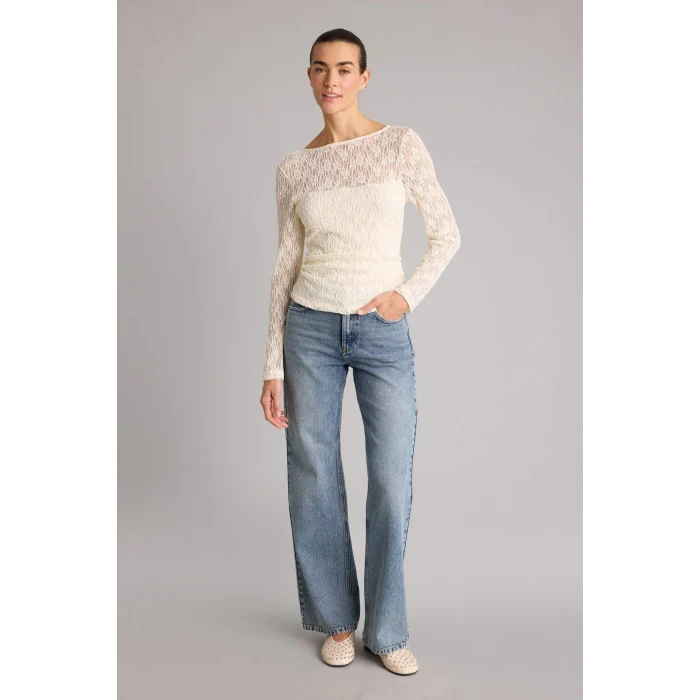 Defacto G1743AXER138 Ekru Fıtted Kayık Yaka Dantel Bluz