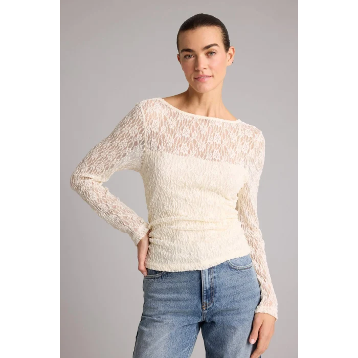 Defacto G1743AXER138 Ekru Fıtted Kayık Yaka Dantel Bluz