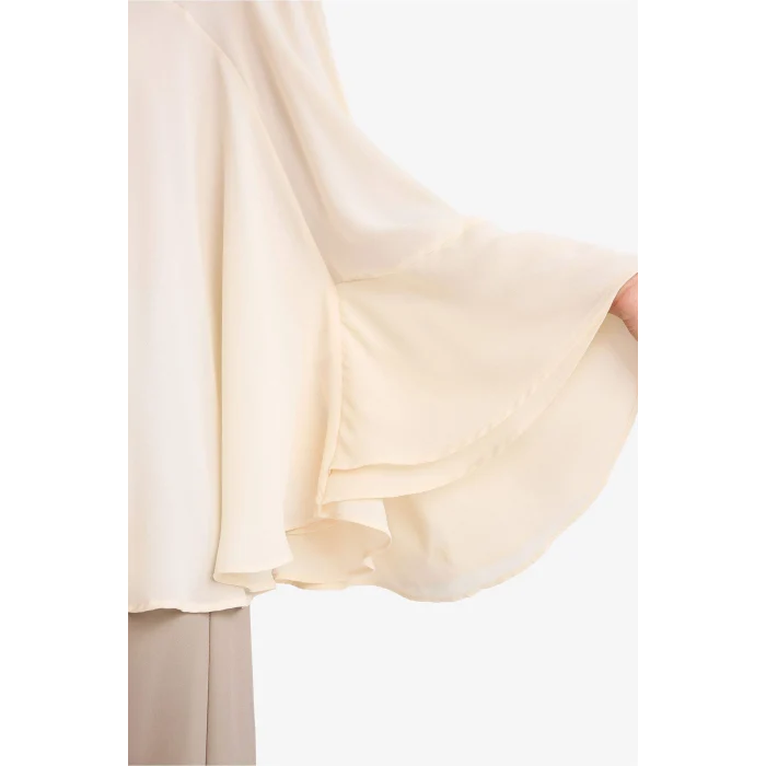 Defacto G8612AXER83 Ekru Fashıon Fıt Dik Yaka Krep Uzun Kollu Bluz